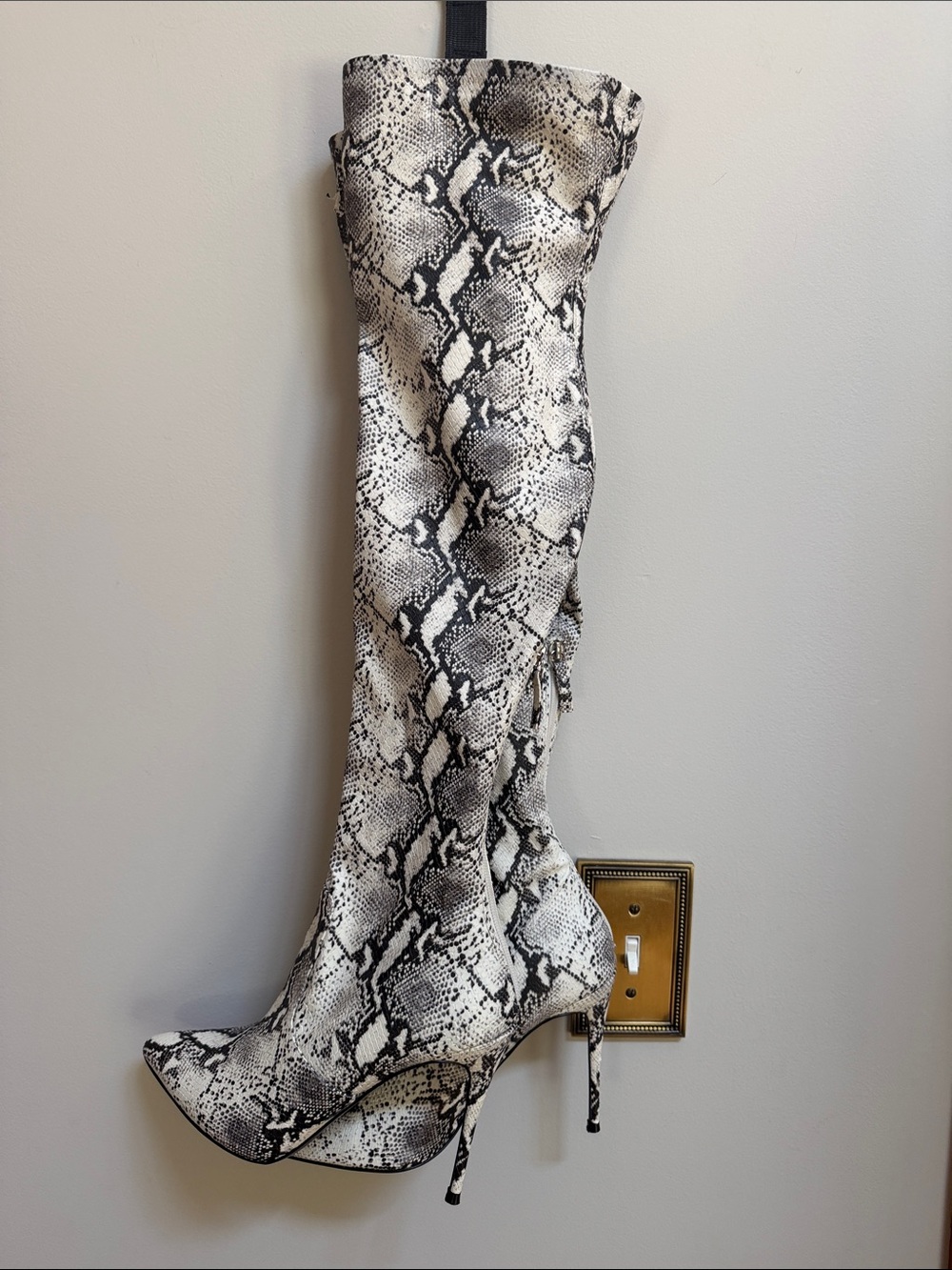 Steve Madden - Snake-Print Over-the-Knee Stiletto Boot - White/Black